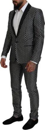 Dolce & Gabbana Mens Black White Silk Martini Slim Fit Suit