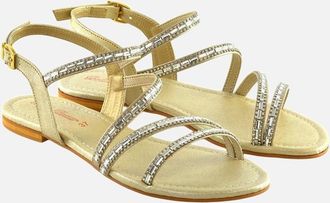 XY London Womens XY London Womens/Ladies Mercedes Diamante Strappy Flat Sandals - Gold - Size: 6