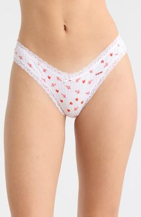 SKIMS Lightweight Stretch Cotton Pointelle Thong in Z/dnusnow Arrowed Heartsdnu at Nordstrom, Size X-Small