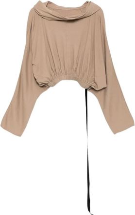 Rick Owens Cropped Hooded Tunic - Dames - Sweatshirts - Beige - ONE Size - Katoen - Hoodies & sweatvesten