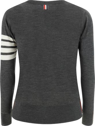 Thom Browne Mens Virgin Wool Sweater Med Grey Fleece Ovis Aries
