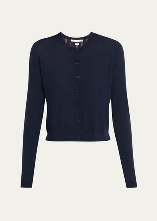 Jason Wu Striped-Panel Merino Wool Knit Crewneck Cardigan