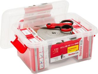 Fischer Box Chiodi Fissaggio Ed18 + Bandella In Tessuto + Forbici Per Fissaggio In Calcestruzzo - 600 Chiodi - 6 Bandelle - 1 Forbice - Fis