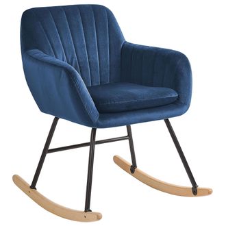 Beliani Beliani - Silla Mecedora De Terciopelo Azul Oscuro Patas De Metal Patines De Madera Estilo Moderno Liarum