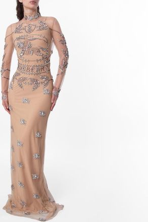 Burberry Lila Sheer Diamond-Embellished Evening Gown, Brand Size 6 ( US Size 4 )