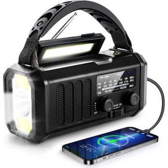 OEM Radio Solar De Emergencia Con Manivela, Bater&iacute;a De 10.000 Mah, Informe Meteorol&oacute;gico, Luz Y Alarma Sos, Ideal Para Situaciones De Emergencia, Color Ne