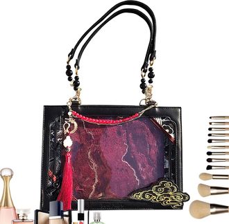 Generic Large Tote Bag - Travel Tote Bag | Design with Transparent Window, Antique Chinese Style and Large Capacity for Professional Use, black and red, Consu