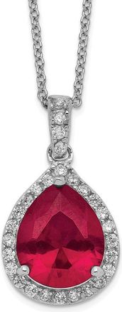 Diamond2Deal Sterling Silver Rhodium-plated Lab Created Ruby and CZ Teardrop Halo Pendant Necklace