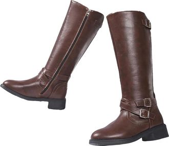 Generic Womens Round Toe Buckle Strap Over The Knee Boots Square Heel Long Shoes