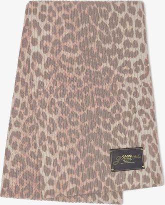 Ganni Mixed Leopard Wool Knit Scarf