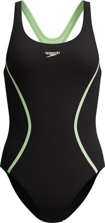 Speedo Badeanzug SPEEDO SOLID SPLICE MEDALIST 1PC BLU/DKBLU, Damen, Gr. 36, N-Gr, blk, ltgrn, Obermaterial: 100% Polyester, Badeanz&uuml;ge Badeanzug