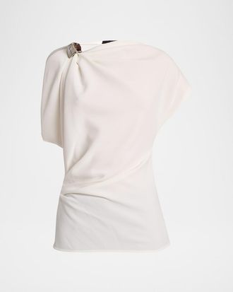 Proenza Schouler Malika Draped Short-Sleeve Top
