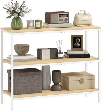 HOMCOM Homcom - Mesa De Consola Estrecha Consola De Recibidor Moderna Con 3 Estantes Abiertos Y Patas De Metal Para Pasillo Entrada Sal&oacute;n Natural Y Blanco