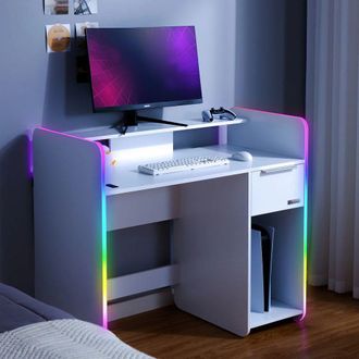 X Rocker Electra 110cm LED Gaming Desk with Wireless Charging & Drawer in White