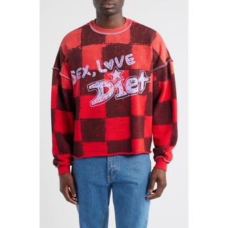 Diet Starts Monday Sex, Love & Diet Checkerboard Crop Crewneck Sweatshirt in Checkered Red at Nordstrom, Size Xx-Large