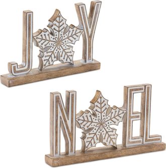 Melrose International Joy and Noel Tabletop Sign (Set of 4) - Brown