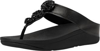 FitFlop Womens Fino Beadie-Button Toe-Post Sandals In Metallic Black