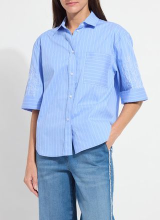 Lyss&eacute; Hazel Stripe Embroidered Sleeve Shirt