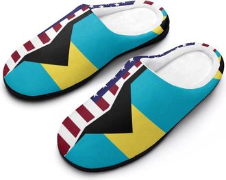 Generic US & Bahamas Flag Funny Mens Cotton Slippers Soft Non-Slip Rubber Sole House Slipper Indoor Outdoor