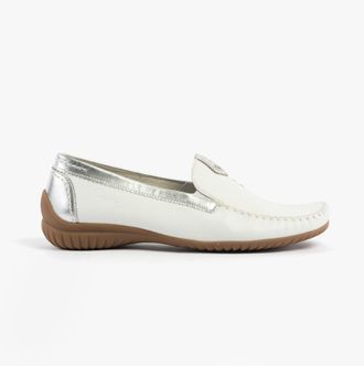 Gabor California Womens Moccassins White/silver Leather - Size UK 7.5