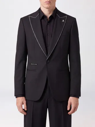 Philipp Plein Single-Breasted Polyester Blazer with Contrast Piping