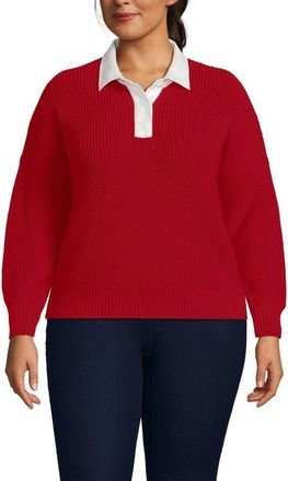 Lands End Drifter Rugby with Woven Collar Sweater in Compass Red at Nordstrom, Size 2X