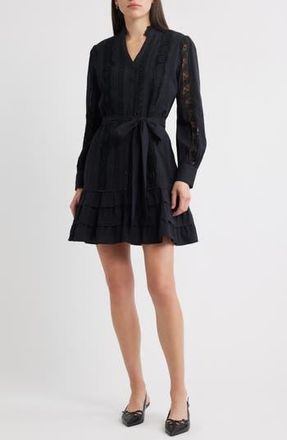 Caslon Lace Panel Long Sleeve Minidress in Black at Nordstrom Rack, Size Medium