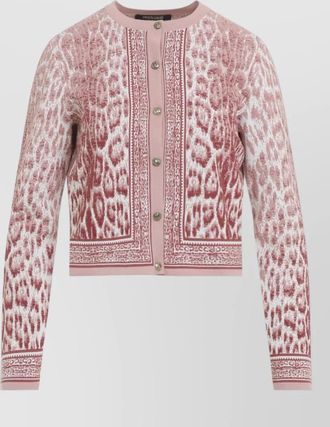 Roberto Cavalli fine-knit relaxed-fit jaguar-print v-neck cardigan