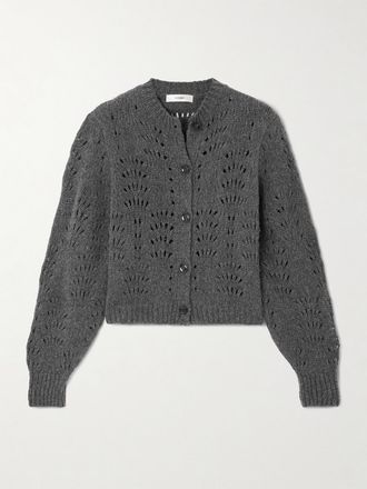 Frame Denim Cardigan In Lana Merino Punto A Giorno - Grigio