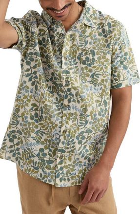 Seasalt Cornwall Blue Heron Short Sleeve Linen Shirt in Winding Herbs Ecru at Nordstrom, Size Small