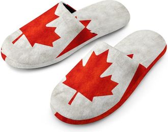 Generic Flag Canadian Mens Slippers Flannel Warm House Shoes with Rubber Anti-Slip Sole Slip On for Home Outdoor