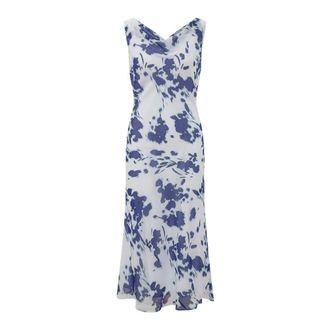 Calvin Klein Maxi Dresses, female, White, Size: XS Printed Chiffon Cowl Neck Maxi Dress