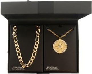 American Exchange Mens Set of 2 Figaro Chain & Compass Pendant Necklaces in Gold/Silver at Nordstrom Rack