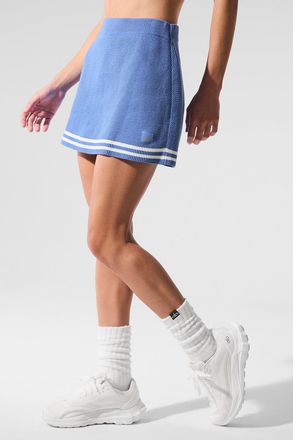 Alo | Tennis Club Sweater Knit Skirt in Crystal Clear Blue/White, Size: Medium