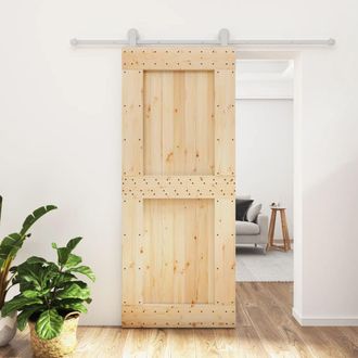 Berkfield Home Sliding Door with Hardware Set 85x210 cm Solid Wood Pine in Brown