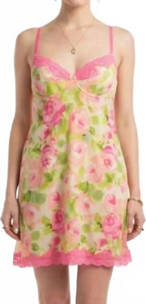 Badgley Mischka Rose Floral Print Sleep Mini Dress In Pink