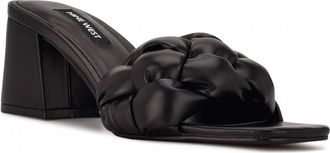 Nine West Womens Gotti3 Braided Square Toe Block Heel Slide Sandals In Black