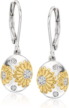 Ross-Simons Diamond Sunflower Drop Earrings in Sterling Silver and 18kt Gold Over Sterling