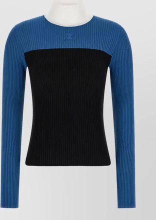 Courr&egrave;ges ribbed high neck long sleeve cutout sweatshirt