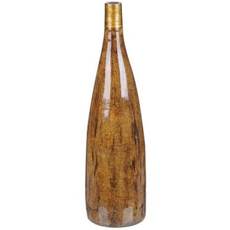 Beliani Florero De Terracota Marr&oacute;n Dorado 52 Cm Efecto Madera Sala De Estar Burgos