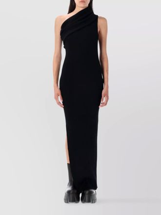 Rick Owens ribbed asymmetric draped one-shoulder sleeveless slim-fit maxi dress