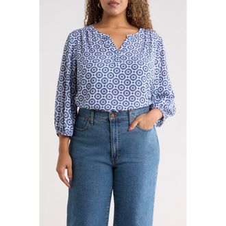 Renee C Split Neck Geo Print Top in Blue at Nordstrom Rack, Size 2X