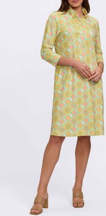 Foxcroft Tammy Tile Print Collared Dress in Yellow Multi at Nordstrom, Size X-Large
