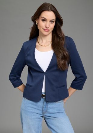 Laura Scott Kurzblazer LAURA SCOTT, Damen, Gr. 34, dunkelblau, Milano Rib, Obermaterial: 76% Polyester, 20% Viskose, 4% Elasthan. Futter: 100% Polyester, unifarbe