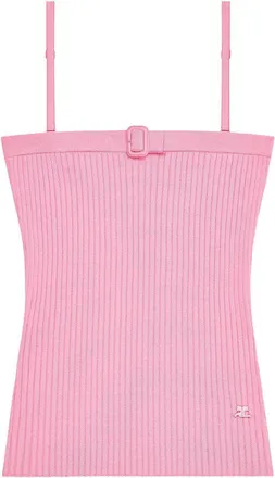 Courr&egrave;ges Fitted Ribbed Knit Top with Adjustable Straps