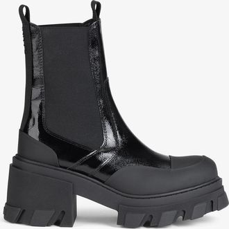 Ganni Cleated Heeled Mid Chelsea Boots in Black Responsible Size 2 Womens