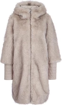 Marc Cain Lange nepbont capuchonjas - Dames - Jassen - Beige - XL - Nepbont - Jassen