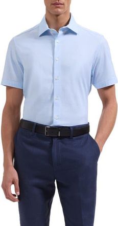 Bugatchi Miles OoohCotton Space Dye Short Sleeve Button-Up Shirt in Ice at Nordstrom, Size Xxx-Large