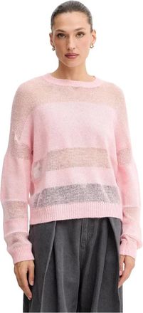Patrizia Pepe Trui met transparante details - Dames - Ronde hals truien - Roze - L - Wol - Truien & Vesten