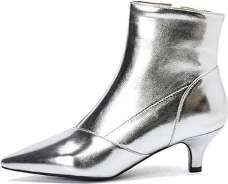 Generic Womens Metallic Ankle Boots Pointed Toe Kitten Heels Side Zipper Soft Upper Cushioned Insole Comfortable Non Slip Wear Resistant Evening Party Prom Sh
